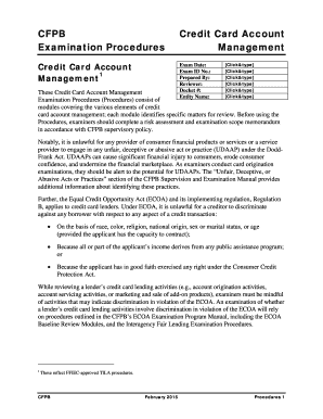 CFPB Credit Card Account Examination Procedures