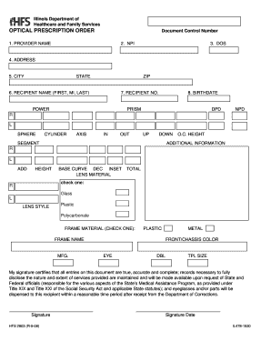 Illinois Optical Prescription Order