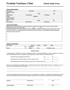 Veterinary Patient Intake Form