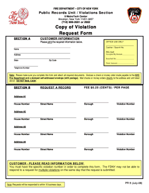 New York City Fire Department Violation Request Form