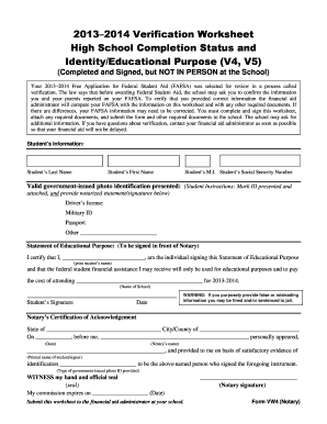 2013-2014 Verification Worksheet