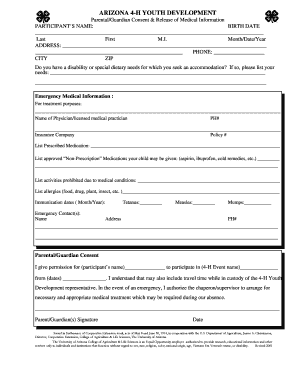 Arizona 4-H Youth Development Medical Consent Form
