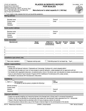 Oregon Placed in Service Report