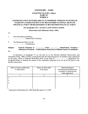 Election Symbol Authorization Form