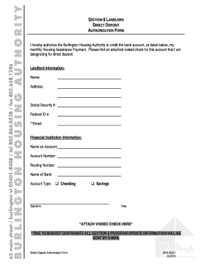 Section 8 Landlord Direct Deposit Authorization Form