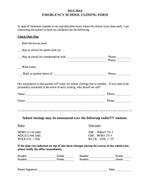 Emergency School Closing Form