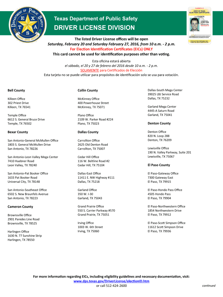 Fillable Online dps texas Driver License offices Texas Department of