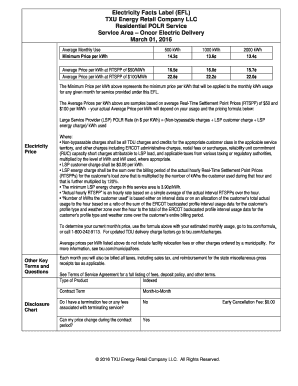 Electricity Facts Label EFL TXU Energy Retail Company LLC - puc texas