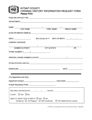 Kitsap County Criminal History Information Request Form