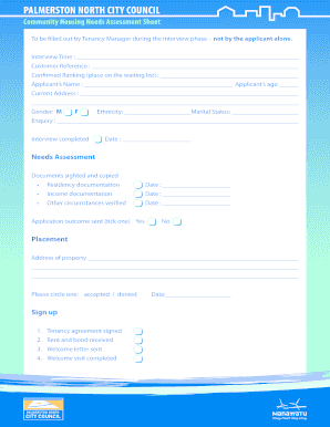 Palmerston North Housing Needs Assessment Form