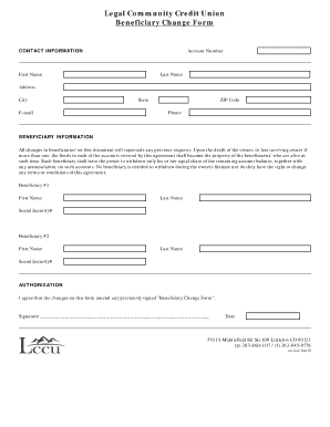 Legal Community Credit Union Beneficiary Change Form