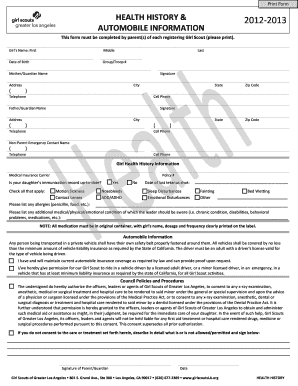 Girl Scout Health and Automobile Information Form