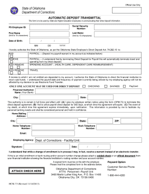 Oklahoma State Employee Direct Deposit Form