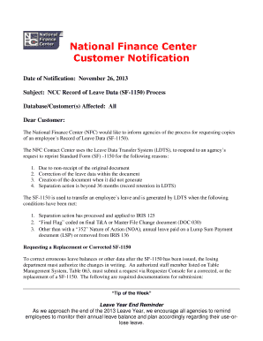 Fillable Online Nfc Usda Sf 1150 National Finance Center Nfc Usda Fax Email Print Pdffiller