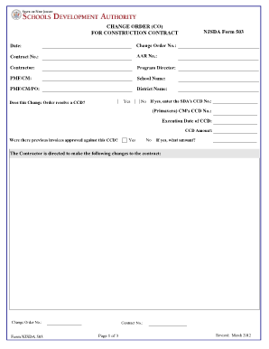 Construction contract template - CHANGE ORDER (CO) FOR CONSTRUCTION CONTRACT NJSDA ... - njsda