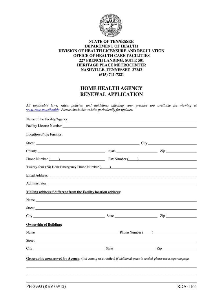 Fillable Online health state tn Renewal Application for License for