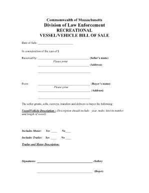Massachusetts Recreational Vessel/Vehicle Bill of Sale