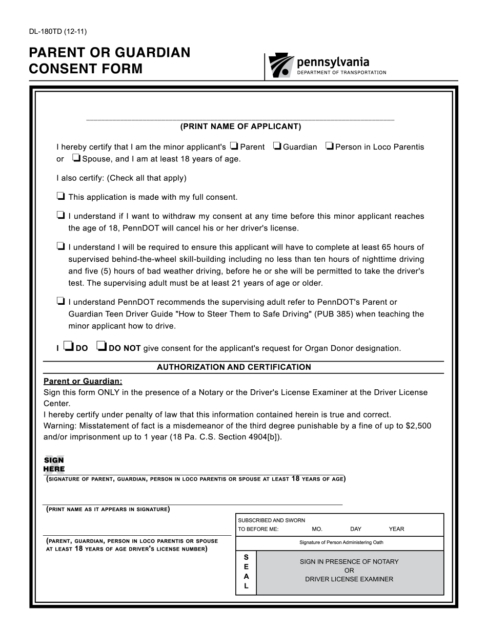 Parents Consent Form For Driver's Licence