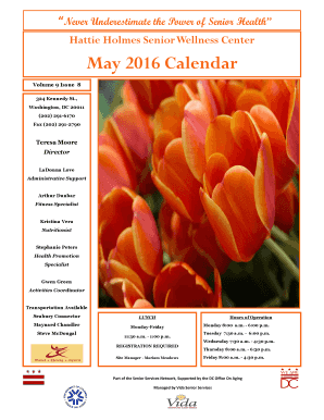 Printable calendar 2016 - hattie holmes wellness center