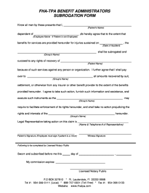FHA-TPA Subrogation Form