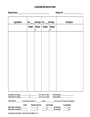 Standardized Recipe Form