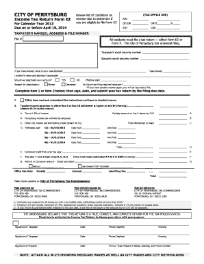 City of Perrysburg Income Tax Return Form EZ