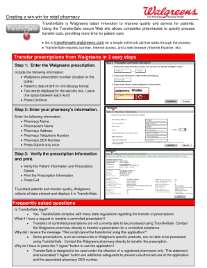 Walgreens TransferSafe Prescription Transfer Form