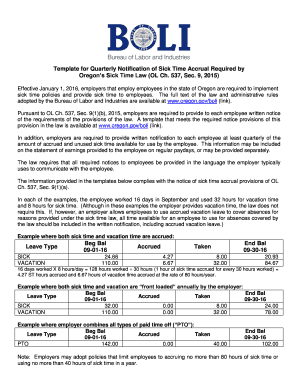 Oregon Sick Time Accrual Notification Template
