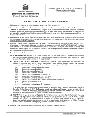 Formulario de Solicitud de Servicio Declaraciones Juradas