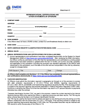 US Federal Contractor Representations and Certifications Form