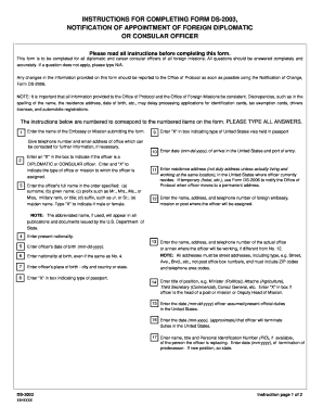 Form DS-2003 Notification of Appointment