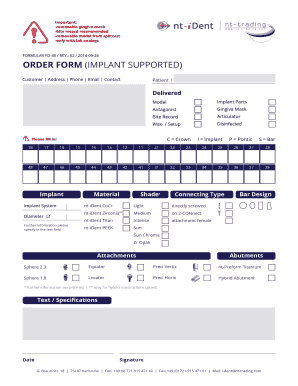 Implant Support Order Form