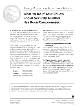 What to Do If Your Childs Social Security Number Has Been Compromised Privacy Protection Recommendations - oag ca