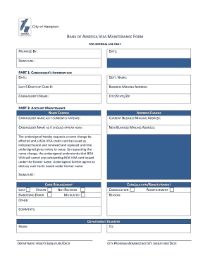 Bank of America Visa Maintenance Form