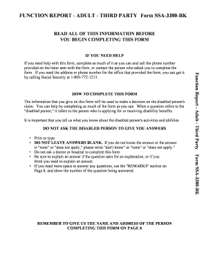 Social security 1099 example - FUNCTION REPORT - ADULT - THIRD PARTY Form SSA-3380-BK - reginfo