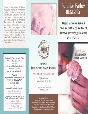 Alabama Putative Father Registry Form