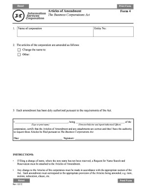 Articles of Amendment Form 4