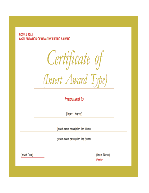 Healthy Eating and Living Award Certificate
