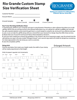 Rio Grande Custom Stamp Size Verification Sheet