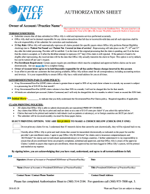 Office Ally Authorization Sheet
