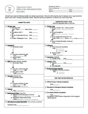 Employee Immunization Record Form