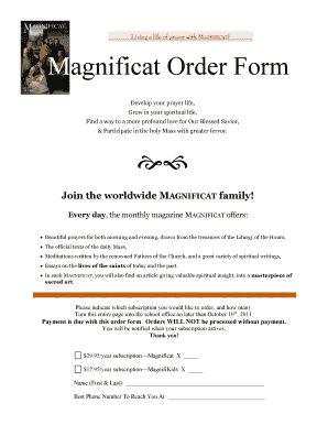 Magnificat Subscription Order Form