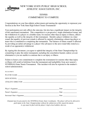 New York State High School Tennis Commitment Form