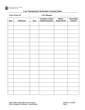 Maine Case Management Medication Tracking Sheet