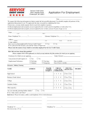 Service Credit Union Employment Application