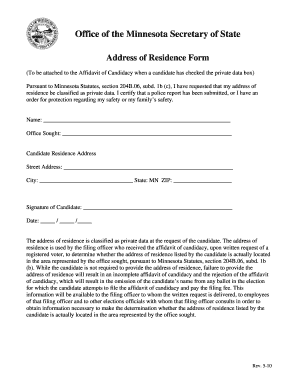 Minnesota Address of Residence Form