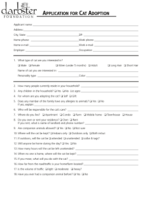 Cat Adoption Application Form