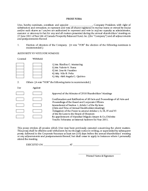 Proxy Form for Shareholders Meeting
