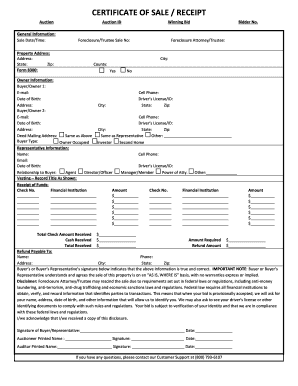 Certificate of Sale Receipt for Auction