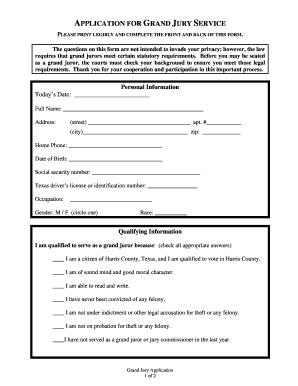 Texas Grand Jury Service Application